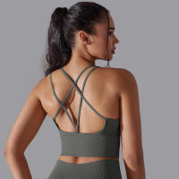 Sujetador de yoga sin costuras para mujer, sujetador deportivo cruzado de alto impacto, a prueba de golpes, top corto, transpirable, antisudor - details 44