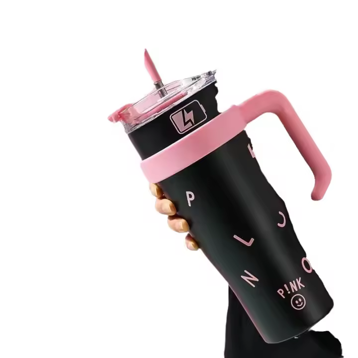 Taza de viaje de 1182 ml 40 oz con asa y pajita, termo aislado de doble pared para café frío y caliente, gran capacidad, adecuado para hombres y mujeres, ciclismo al aire libre, viajes, trabajo, cena, un regalo perfecto. - 1