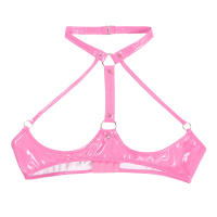 Sujetador Sexy de copas abiertas para mujer, sujetador con pezones expuestos, aspecto húmedo, charol, cuello Halter, Top con espalda al aire, lencería erótica, ropa de dormir - details 11
