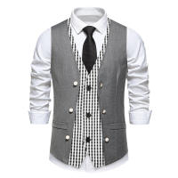 Chaleco de Dos Piezas de Moda para Hombres en Otoño Cuello en V, Tela de Poliéster, Traje a Cuadros de Colorido, Estilo Británico Casual Vintage Gentleman Leisure - details 12