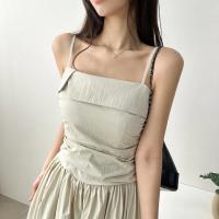 Vestido de tirantes de verano para mujer, falda acampanada plisada de cintura alta, vestido largo coreano Sle Pure Desire, cuello cuadrado, viaje dividido - details 1
