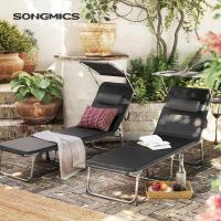 3 cm, Plegable, Tumbona, 193 x 53 x 29,5 cm, Capacidad 150 kg, Sombrilla Respaldo Inclinable, Jardín, Piscina, Terraza, Negro GCB193B01 - details 3