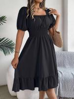 Elegante Vestido de Verano 2024 para Mujeres Cuello Cuadrado Corto Mangas Cortas con Volante - details 33