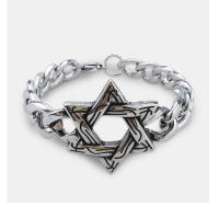 Nueva pulsera de acero de titanio con pentagrama de mezclilla occidental de acero inoxidable, joyería de hexagrama de calavera retro para hombre - details 2