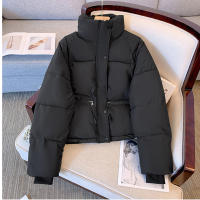 Women short thick cotton padded puffer jacket winter stand collar zipper basic coat outwear - details 15