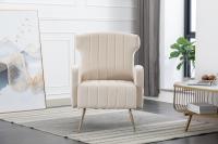 Silla decorativa con respaldo de ala de terciopelo y sofá salón con patas doradas de metal - details 0
