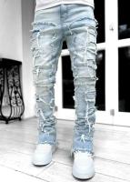Pantalones vaqueros con parches elásticos para hombre, ropa holgada con parte inferior, pantalones largos de retales de cintura media, lisos, a la moda, para verano - details 11