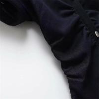 2025, vestido de manga corta con solapa, diseño plisado simple y versátil, vestido de botonadura sencilla, falda larga. - details 2