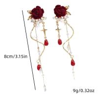 Pendientes de borla de circonita roja para mujer, elegantes pendientes con colgante de cristal rosa, joyas llamativas para fiestas y bodas - details 4