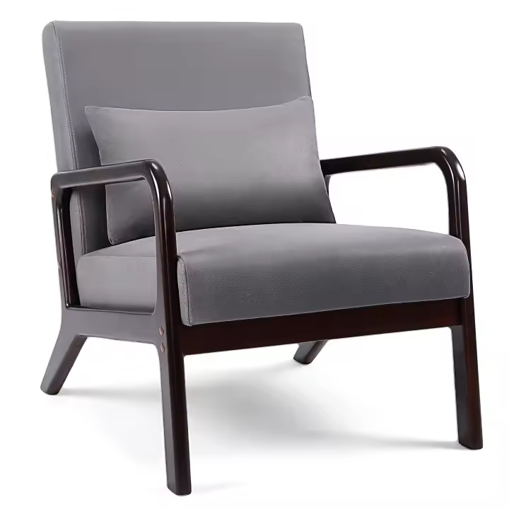 Sillón Salón Relajación Moderno Sillón Tapizado Sofá Individual Reposabrazos Silla con Patas de Madera Maciza Marrón Oscuro, Gris - 1