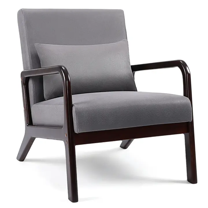 Sillón Salón Relajación Moderno Sillón Tapizado Sofá Individual Reposabrazos Silla con Patas de Madera Maciza Marrón Oscuro, Gris - 1