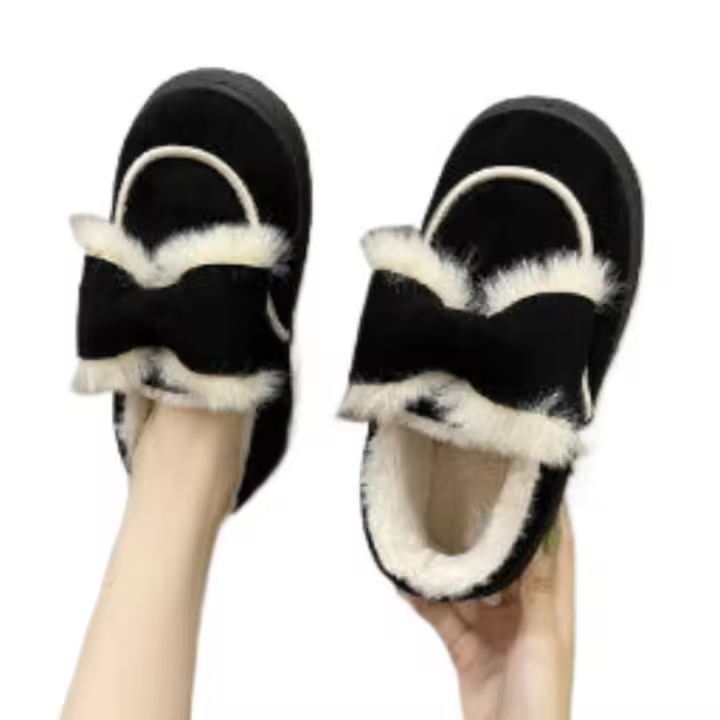 Transfronteriza Amazon otoño e invierno zapatillas de algodón hogar zapatos de algodón gamuza mariposa cómodo suela suave todo incluido talón arrastre - 1