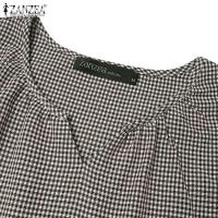 Vestidos a cuadros para mujer, vestido de manga larga suelto informal con estampado de malla de primavera, vestido elegante de verano para mujer - details 7
