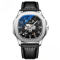 Reloj mecánico cuadrado hombre a prueba de agua luminoso totalmente automático calado reloj mecánico - details 1
