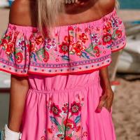 Nuevo vestido largo con vuelo y estampado de flores rojas de un hombro para primavera y verano 2025 - details 15