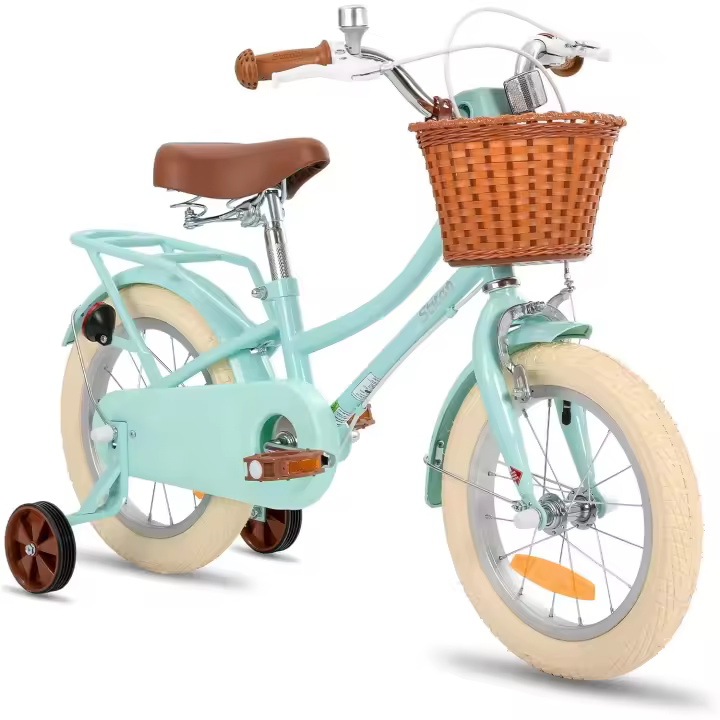 Pulgadas Bicicleta Infantil con Cesta y Ruedas estabilizadoras para niñas y niños de 2 a 9 años (Verde y Rosa) - 1