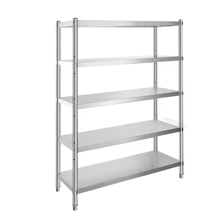 SucceBuy Estantería de 48 x 18,5 pulgadas, estantes de almacenamiento ajustables de 5 niveles, acero inoxidable, para cocina y garaje, con pies ajustables - 1