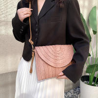 Bolso cruzado de hombro tejido de paja para mujer, bolso de mano de playa, bolsos de sobre hechos a mano informales de verano - details 6