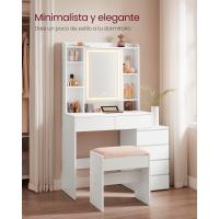 Tocador con Luces LED de Brillo Ajustable, Mesa de Maquillaje con Espejo, Compartimentos Abiertos, Estantes Ajustables, Estación de Maquillaje, Moderno, Blanco Nube - details 6