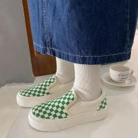Zapatos Casuales de Cuero con Suelas Gruesas Mocasines de Cuadros para Mujer y Hombre - details 8