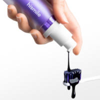 v34 purple shampoo for teeth serum applied to toothbrush