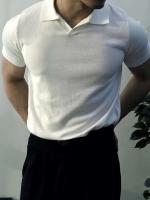 Camiseta con cuello de punto de color liso para hombre, informal, a la moda, retro, verano - details 3