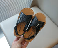 Sandalias de verano para niños y niñas, tela de piel brillante, zapatos de playa para niños, planos, cruzados, correa de tobillo, Ins, caliente - details 7