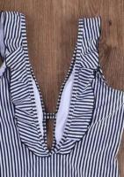 Female Striped Ruffle One Piece Swimsuit Summer Sexy Backless V Neck Bikini Swimsuit Swimmer Swimwear Elegant Ladies Beachwear - details 9