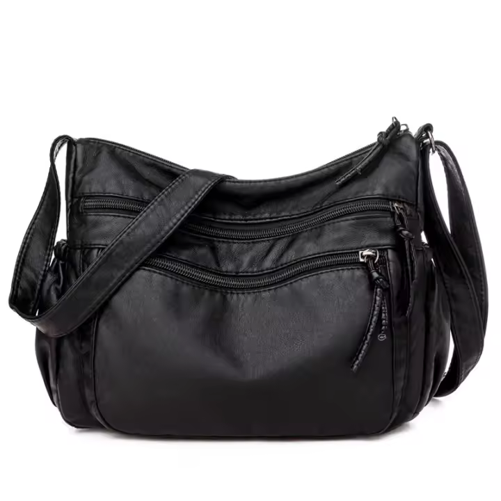 Bolso cruzado de mujer, bolso de mano de mujer, bolso cruzado de mano de cuero, bolso tote, bolso bandolera, bolso bandolera vintage de gran capacidad, bolso de mujer de cuero lavado - 1