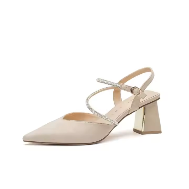 Nuevos zapatos negros con punta de punto para mujer, sandalias de mujer de diseñador medio a la moda, sandalias de tacón para vestido de boda y fiesta - 1