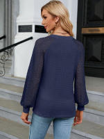 Camiseta holgada de manga larga para mujer, blusa informal de Color liso con costura de encaje y cuello en V, moda de primavera y otoño, 2023 - details 20