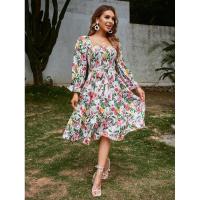 Vestido con cuello cuadrado para mujer, vestidos florales de manga larga, elegante y bonito, - details 18