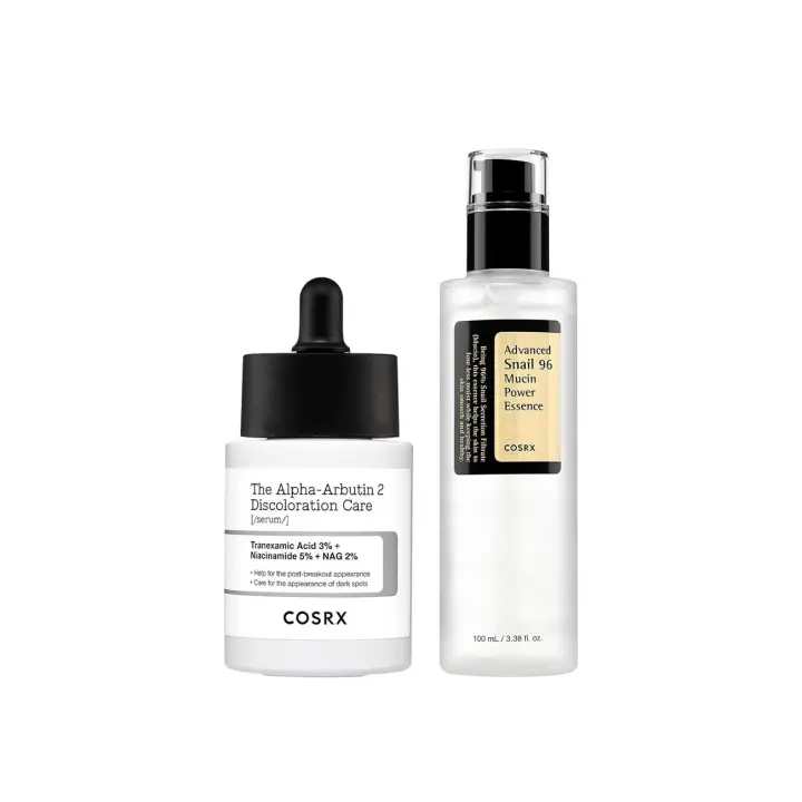 COSRX 2% Suero para el cuidado de la decoloración de alfa arbutina + Esencia de poder de mucina de caracol al 96% - 1