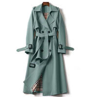 Gabardina de doble botonadura para mujer, abrigo clásico con solapa, abrigo ajustado con cinturón - details 12