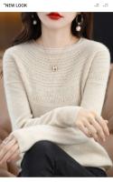 100% suéter de punto de lana Merino Otoño/Invierno 2024 nuevo jersey de cuello redondo para mujer Top hueco 11 colores abrigo versátil NJR1107 - details 12