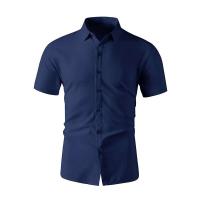 Nueva camisa de negocios de manga corta informal de color sólido para hombre, moda de verano, sin permanente, top cómodo y versátil - details 6