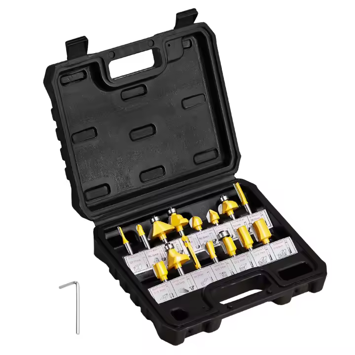 SucceBuy Juego de brocas para enrutador, kit de carburo de 15 piezas para carpintería, broca de carburo, estuche de transporte con vástago de 1/4 de pulgada - 1
