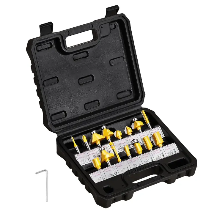 SucceBuy Juego de brocas para enrutador, kit de carburo de 15 piezas para carpintería, broca de carburo, estuche de transporte con vástago de 1/4 de pulgada - 1