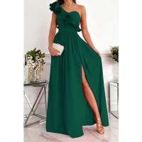 Vestido Largo con Borde Volantes y Lazos para Un Solo Hombro Moda Femenina - details 9