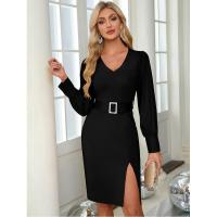 Falda larga para mujer, vestido elástico de color liso, nuevo en vestidos formales - details 13