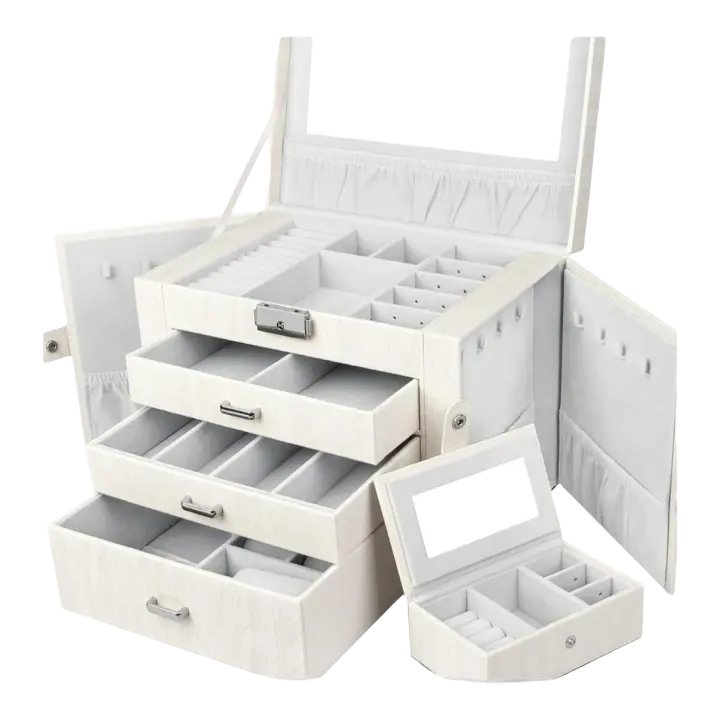 Mini Caja de Joyero con Espejo y Cajones Almacenamiento y Expositor de Joyas - 1