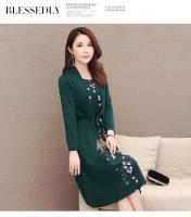 Vestido Midi Vintage ral de talla grande para mujer, moda coreana, elegante, para primavera y otoño, jersey de manga larga empalmado, bata informal - details 13