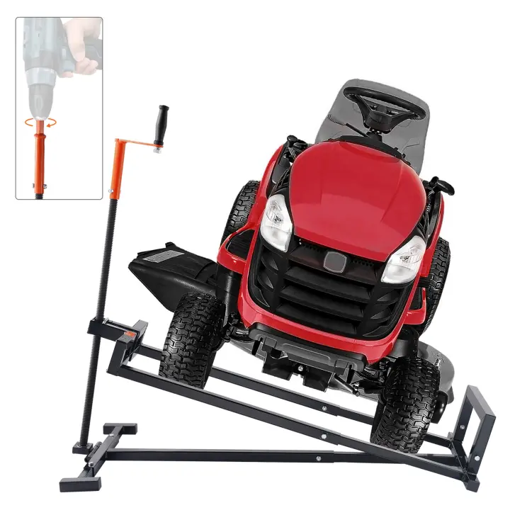 SucceBuy Ride on Lawn Mower Lift Jack, capacidad de 880 libras. Diseño telescópico con manivela y mangos para herramientas eléctricas. Plegable para cortacésped y tractores de jardín. Gato de mantenimiento negro y resistente - 1