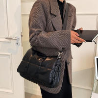 Bolso de hombro acolchado a cuadros, bolso de diseñador para mujer, bolsos de compras cruzados con solapa de cuero PU, invierno - details 8