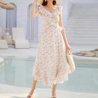 Elegante Vestido Maxi de Chiffon para Mujer GK Cuello en V sin Mangas, Estampado Transpirable, Clásico - details 16