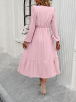 Vestido largo elegante de color sólido con cuello en V para otoño e invierno - details 20