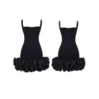 Tirantes finos de fiesta formal para mujer, color sólido con dobladillo plisado y volantes, sin mangas, tubo/columna, vestido de novia - details 5