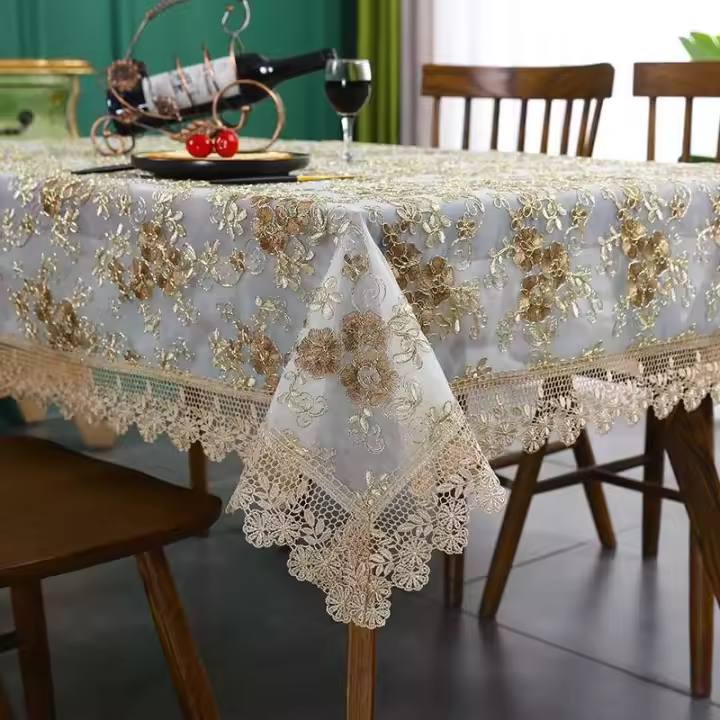 Battilo - Mantel ENCE rectangular comedor lujosa funda bordada para mesa de centro, decoración del hogar y bodas - 1