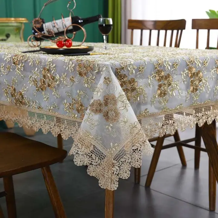 Battilo - Mantel ENCE rectangular comedor lujosa funda bordada para mesa de centro, decoración del hogar y bodas - 1