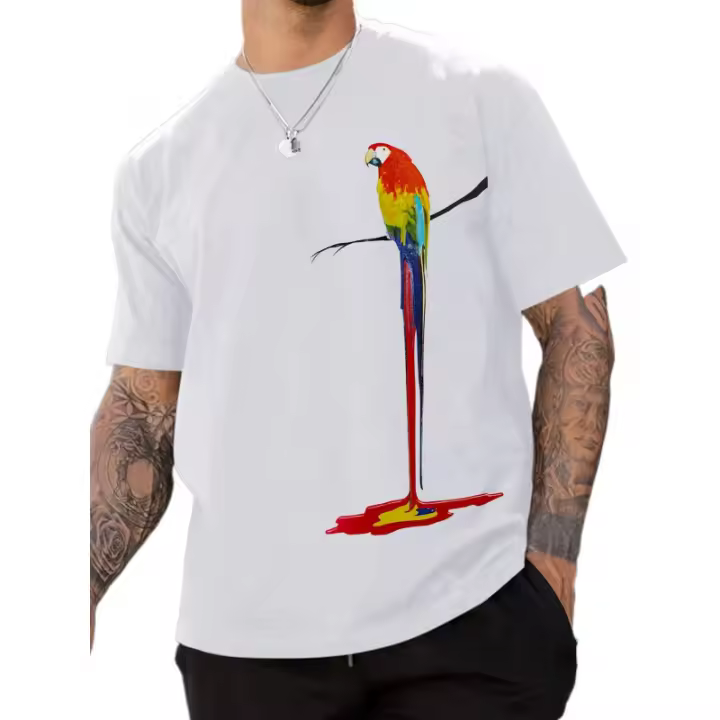 Camiseta informal de verano de poliéster para adultos, cuello redondo, no transparente, estampado de letras, lavable a máquina - 1